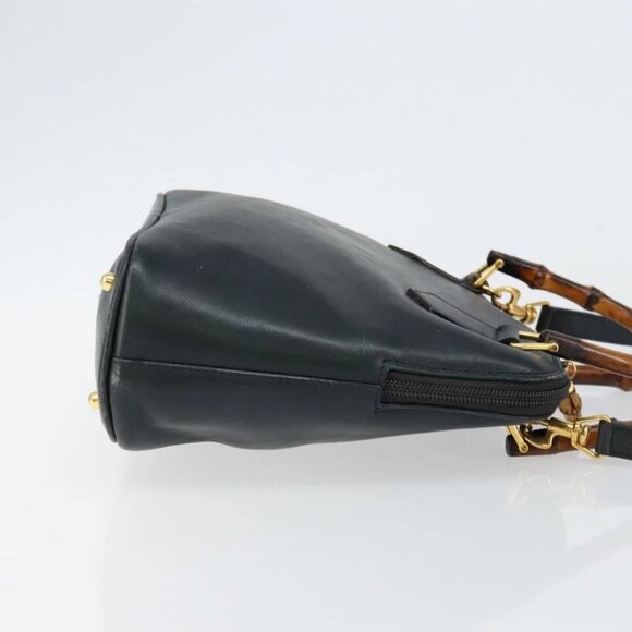 GUCCI Bamboo Hand Bag Leather 2way Navy Gold - Picture 3 of 16